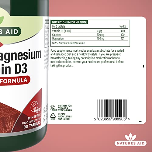Natures Aid Calcium, Magnesium & D3 90 Tablets. Suitable for Vegans.