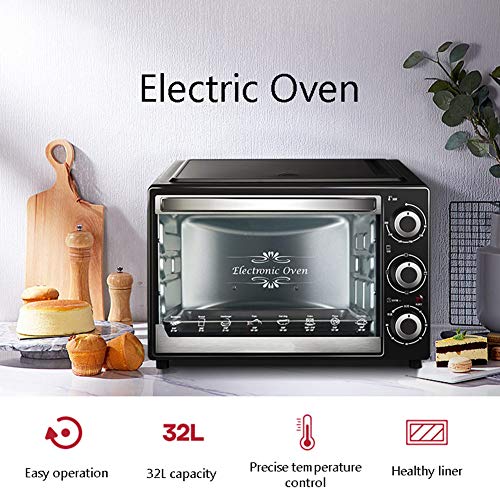 Automatische mini-oven met kookplaat en grill, 32L elektrische oven multifunctionele bakmachine, 1500W drielaagse cake… - Afbeelding 3