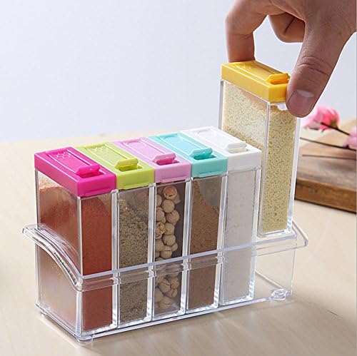Kitchen transparent plastic condiment box, condiment bottle six sets, seasoning jar seasoning storage box