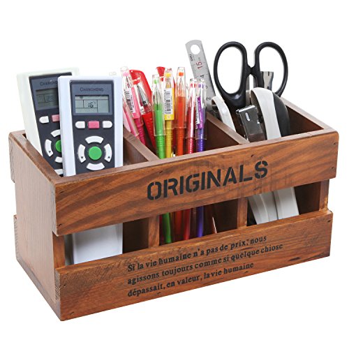 Mygift rustic wood desk organizer, 3 compartment office supplies …