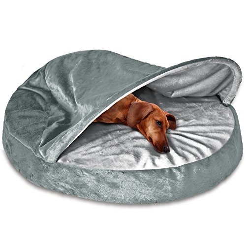 Buy Cave Dog Bed Hooded Velvet Orthopedic Foam Fill Doggie Bedding