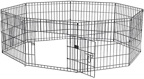 World Backyard Dog Playpen, Foldable Metal Pet Exercise Pen Kennel, Indoor Outdoor Fence Yard for Puppy Guinea Pig Rabbit, 8 Panel 24’’ X 30’’ Black