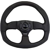 NRG Innovations NRG-RST-009R Reinforced Steering Wheel Leather Steering Wheel With/Black Stitch/Black Leather/Spoke D-Shape Flat Bottom 320 MM / 330 MM