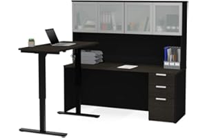 Bestar Pro-Concept Plus L-Shaped Standing Desk with Hutch, Deep Grey & Black