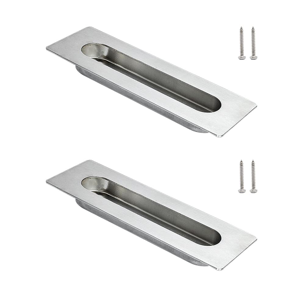 Neikafan 2 Pcs Brushed Flush Pull Handle Stainless Steel Rectangular Recessed Sliding Door Handles for Cabinet Drawer Inset Door Handle-120mm*40mm