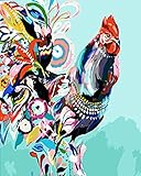 Wowdecor Paint by Numbers Kits for Adults Kids, DIY Number Painting - Beautiful Flowers Rooster 40 x 50 cm - New Stamped Canvas (No Frame)