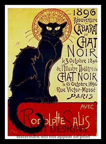 Framed Vintage Art Nouveau Advertisement Reproduction Giclee Poster Le Chat Noir 1896 Reouverture Du Cabaret Du Chat Noir 1896