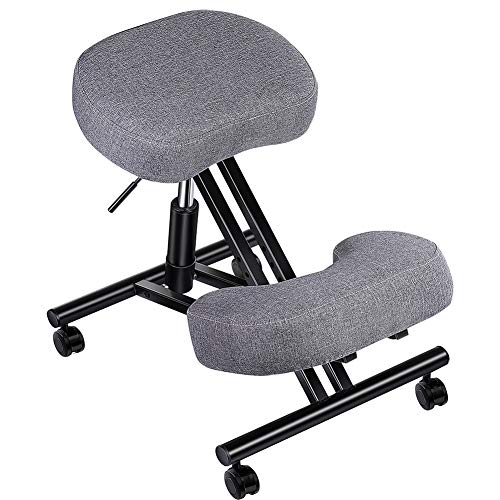 SUPERJARE Adjustable Kneeling Chair, Ergonomic Working Stool W/ 4” Cushion Office Home - Ideal for Neck, Spine, Back Problems - Dark Gray (Cotton & Linen)