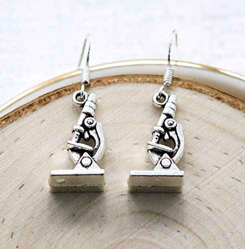 Microscope Earrings for Women - 925 Sterling Silver Hooks - Scientist Gifts - Science Jewelry - Fast Shipping