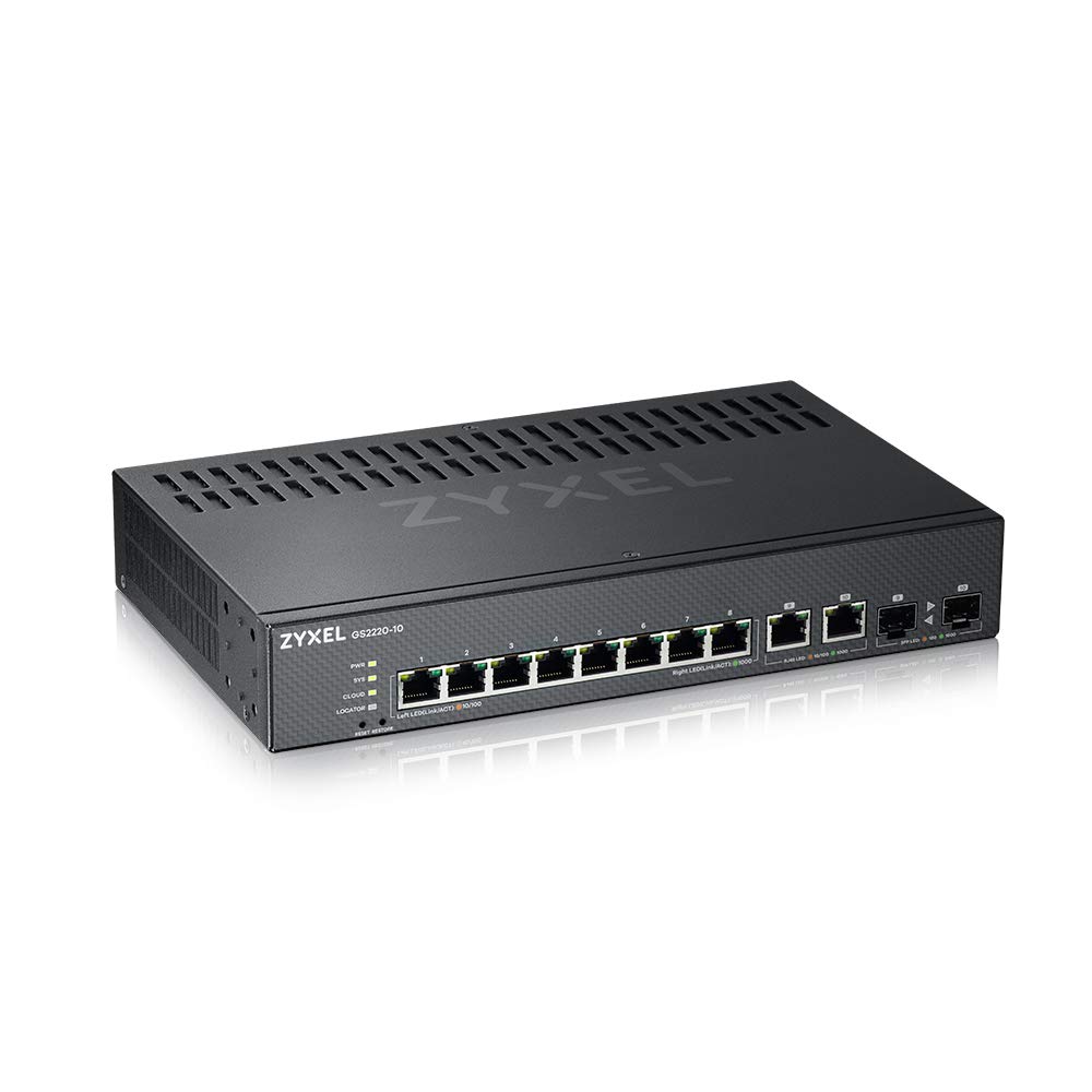 Zyxel 8-Port Gigabit Ethernet Layer-2 Managed Switch | 2x Gigabit Combo Ports | Hybrid Cloud Mode [GS2220-10]