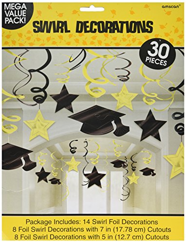 Amscan School Colors Graduation Party Swirls with Mortarboards & Diplomas Ceiling Decoration (30 Piece), Royal Blue/Black, One Size