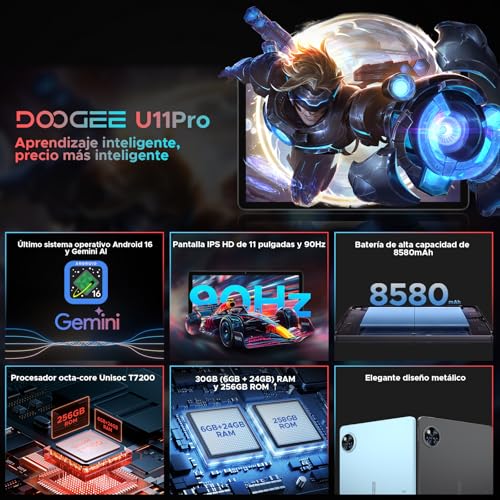 POPUX U11 Pro Android Tablet 16, 30GB RAM+256GB ROM+2TB TF, Battery 8580mAh Tablet with Keyboard, Tablet 11 Inch 90Hz HD IPS Tablets, Widevine L1, Gemini AI, Camera 13MP+5MP/5G WiFi/3.5mm Audio/GPS