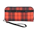 LeSportsac Red Tartan Tech Wallet Wristlet, Zip Around Wallet/Detachable Wristlet Strap, Holds Cell Phone, Style 3462/Color E944, Modern & Bold Plaid, Black & Spicy Red Evokes Strength & Positivity