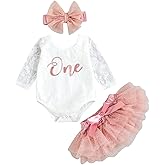 Baby Girls My 1st Birthday Outfits Long Sleeve Floral Lace Romper + Tutu Skirt + Headband Set