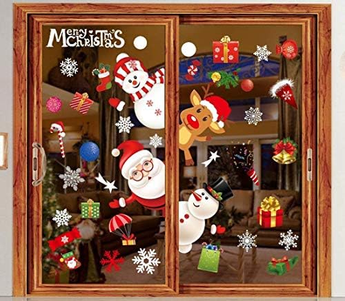 SanXingRui Christmas Window Stickers, Snow Flakes Stickers Christmas Window Decorations Window Clings Decal Wall Stickers, Glass Decal Mural New Year Christmas Decoration (caisetiezhi-4)