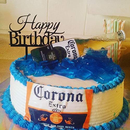 Happy Birthday Cake Topper Black Monogram Party Decorations Banner Letters Flags for 1st one 16th 18 21 30 40 60 90 Birthday Celebration 100