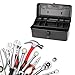 Jssmst Multi-Purpose Durable Steel Tool Box Black Medium, Removable DIY Plastic Tray Included, 14 x 6.7 x 6.1'', R-151355