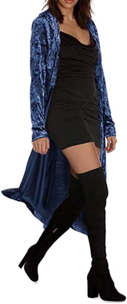 Velvet Cardigans for Women Long Sleeve Open Front Midi Long Blazers Outerwear Coat