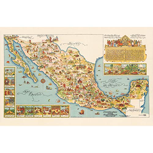 Artery8 Map Medina 1931 Mexico Pictorial Art Print Canvas Premium Wall Decor Poster Mural