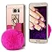 Note 5 Case, Galaxy Note 5 Case - Mavis's Diary 3D Handmade Bling Luxury Pink Mirror Soft TPU Design Lovely Hot Pink Bow with Fluff Ball Shiny Crystal Diamonds Clear Cover for Samsung Galaxy Note 5