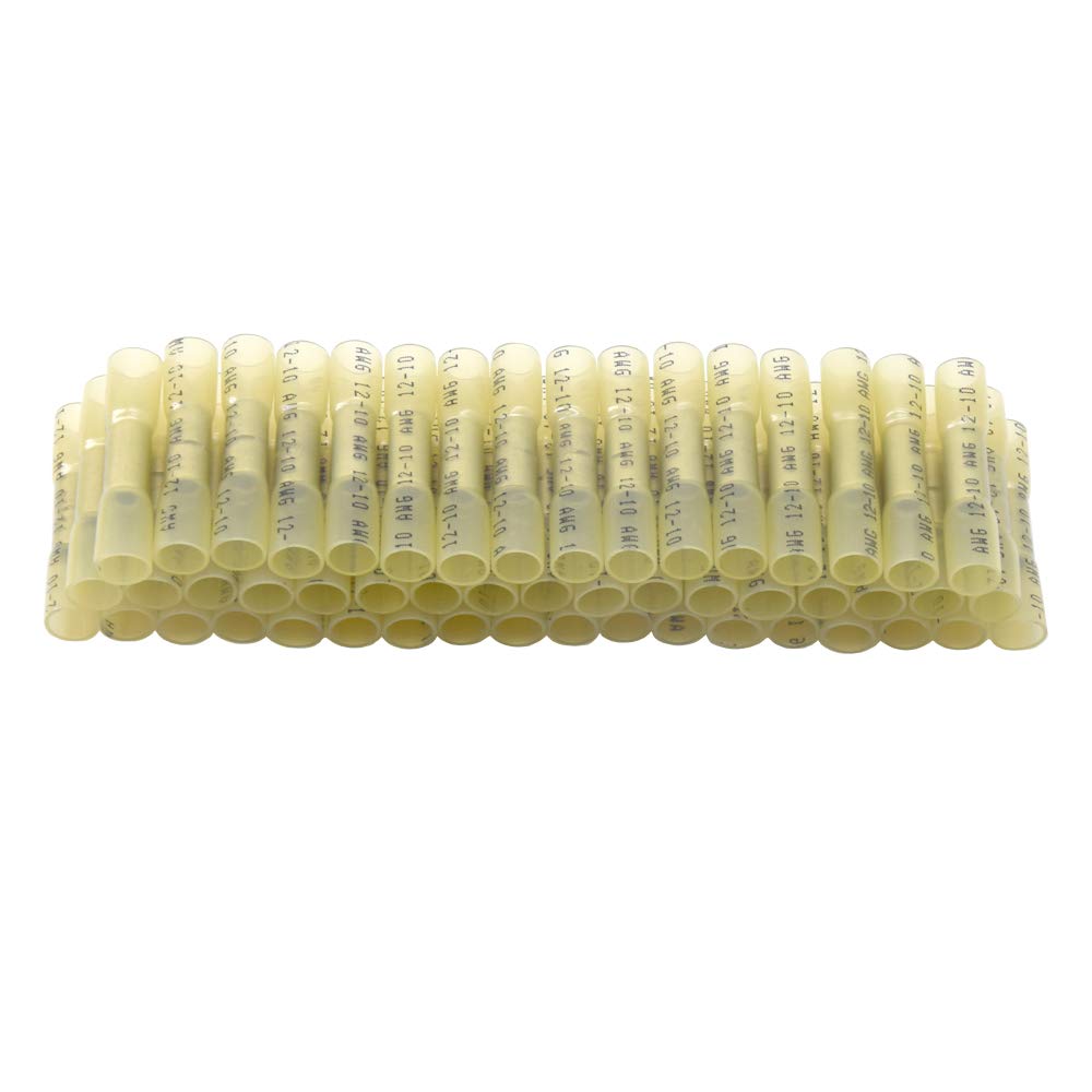 Yosawo 50-Pieces Professional Heat Shrink Butt Connectors，Crimp Connectors Waterproof Insulated Electrical Terminals 12-10 AWG Yellow