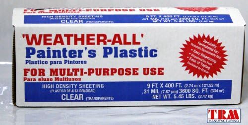 TRM Manufacturing HD9 Weatherall Painter's Plastic, Roll Size 9' X 400', Polythelene