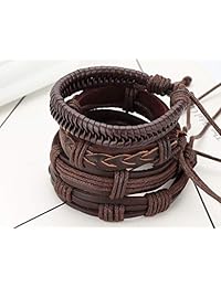 Jstyle - Pulsera de piel trenzada para hombre y mujer, 17 unidades, ajustable, con cuentas de madera
