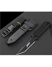 BOffer cuchillo de buceo, cuchillo táctico negro de hoja afilada, herramienta para buceador con 2 tipos de fundas, filos y 2 pares de correas para piernas. ideal para esnórquel, caza, rescate de supervivencia y deportes acuáticos