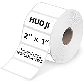 1000 2x1 Thermal Labels Roll, HUOJI White Thermal Printer Labels for Shipping, Barcode, and Packaging, Compatible with Rollo, Zebra, Munbyn Printers(Commercial Grade Stickers)