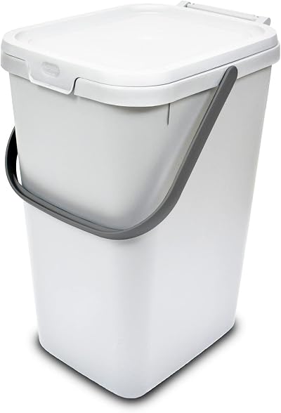 Addis 519227 18 Litre Kitchen Recycling Bin with Clip Lock Lid White Grey