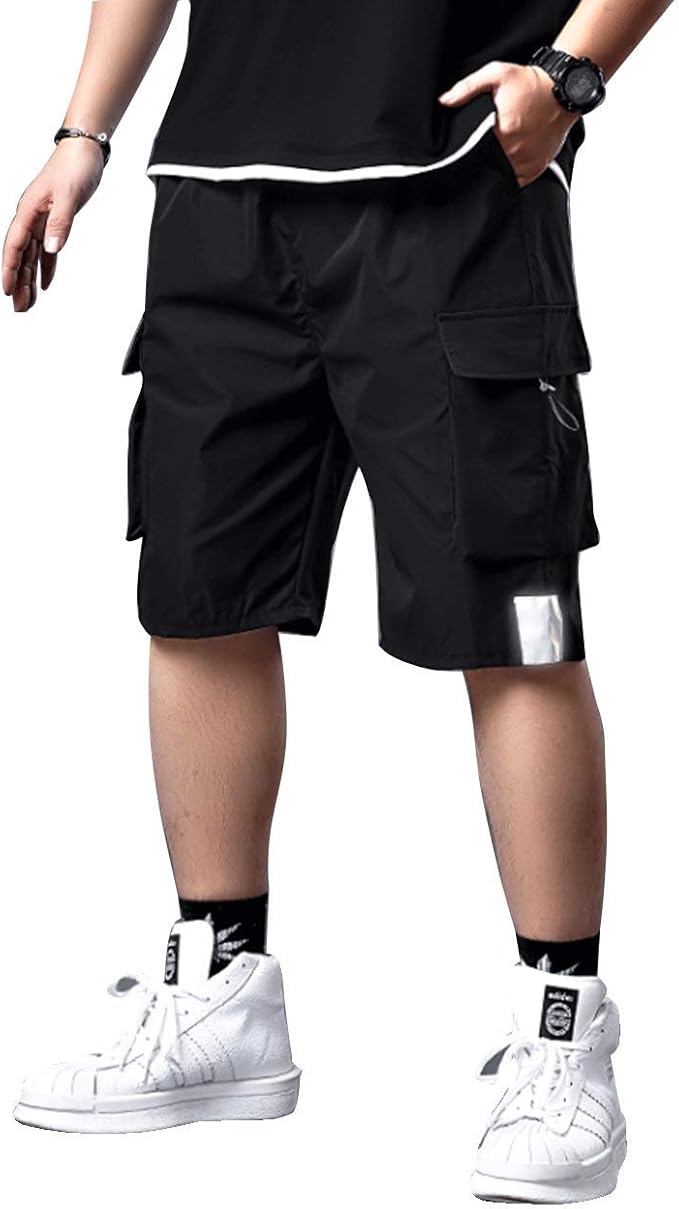 Men Elastic Waist Large Cargo Breathable Quick Dry Travel Fishing Shorts 7.8" Inseam