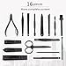 aooeou Manicure Pedicure Set Nail Clippers- 16 in 1 Professional Stainless Steel Nail Kit & Mens Grooming Kit with Black Leather Travel Case Tools (16pcs Manicure Set)