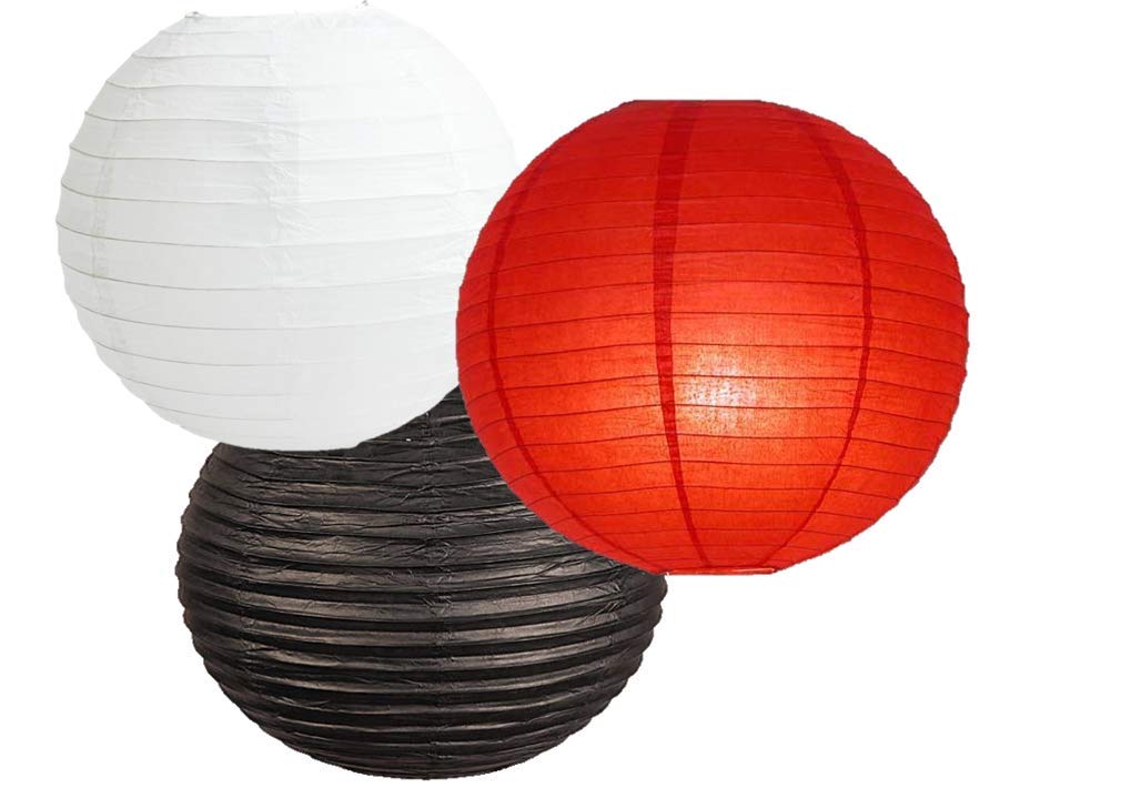 Paper Lanterns Mix Color Packs of 3 Round Paper Lanterns Lampshade Party Decorations (Red Black Shade, 8" (20 Cm))