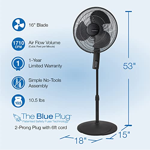 Lasko S16612 Oscillating 16″ Adjustable Pedestal Stand Fan with Timer