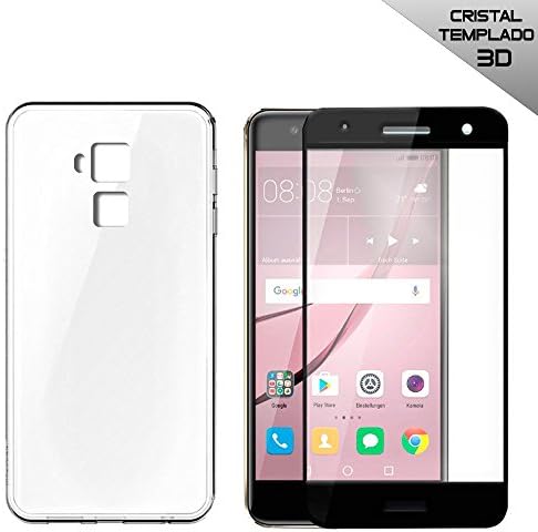 Pack Luxe Case Silicone + Screen Protector Premium Tempered Glass Protector 3d (Covers 100% Screen) for Huawei Nova Plus Black