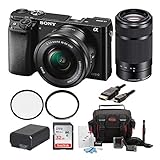 Sony ILCE6000L/B ILCE6000LB ILCE-6000LB Alpha A6000 Mirrorless Digital Camera with 16-50mm Lens (Black) + Sony SEL55210 Sel 55-210MM E-Mount Lens + Sony 32GB SDHC Class 10 UHS-1 Memory Card + NPFW50 Replacement Battery + Deluxe Accessory Kit