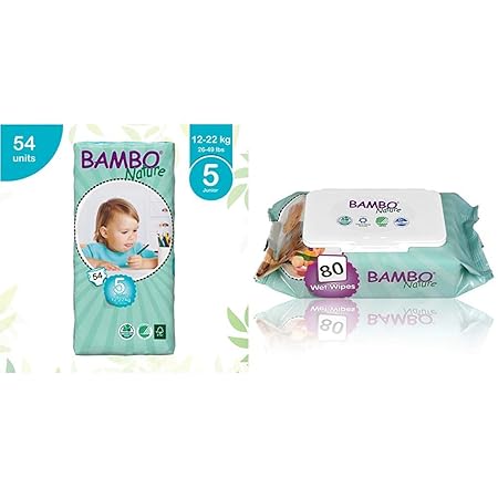 Bambo Nature Premium Baby Diapers - Large Plus Size, 54 Count, for Kids Upto 3 Years - Super Absorbent and Eco-Friendly & Bambo Nature | Baby Wipes | 1 x 80s