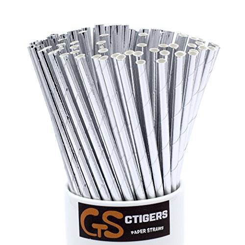 Metallic Silver Drinking Paper Straws for Valentine's Day Wedding Party Biodegradable Straw Box of 100