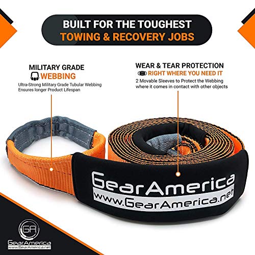 GearAmerica Heavy Duty Recovery Tow Strap | 35,000 lbs (17.5 Tons) Strength | 3" x20' Winch Extension | Triple Reinforced Loops + Protective Sleeves | Emergency Off Road 4x4 Towing | Free Storage Bag - Thumbnail 3