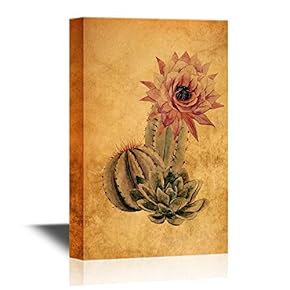 Canvas Wall Art - Cactus on Vintage Background - Gallery Wrap Modern Home Art | Ready to Hang - 12x18 inches