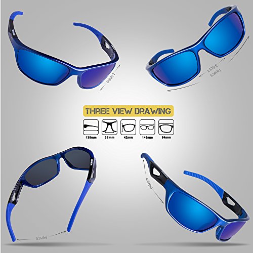 RIVBOS Polarized Sports Sunglasses Driving Sun Glasses for Men Women Tr 90 Unbreakable Frame for Cycling Baseball Running Rb831 (Blue Mirror Lens)