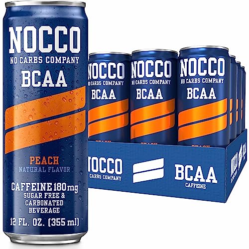 NOCCO BCAA Energy Drink Peach Flavor 12 Fl Oz (Pack of 12) 180mg of