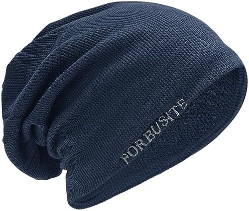 Decky Flat Top Ribbed Visor Beanie Knit Cap Hat Navy Blue at