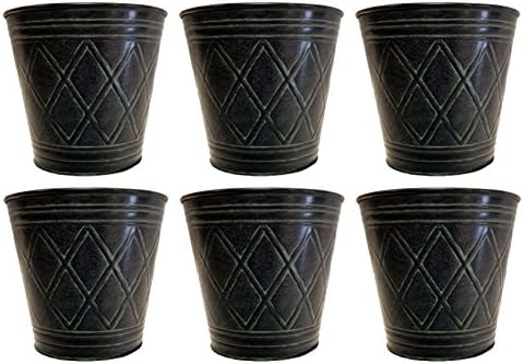 Set of 6 Hosley Decorative Metal Planters - Dark Green Embossed Planter - 4.75" Tall By 5" Top Diameter