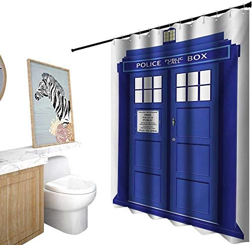 Police Fabric Shower Curtain Doctors Blue House British Landmark Phone Box Police Call Image Artwork Print Shower stall Curtain Blue and White