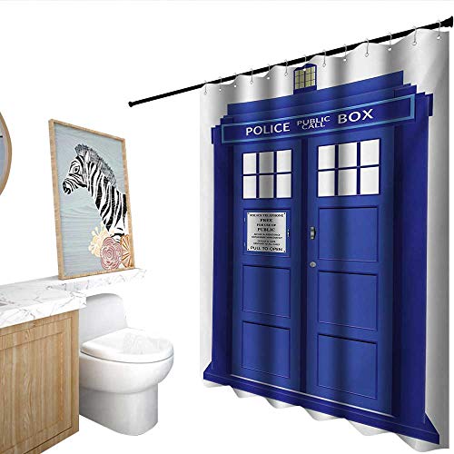 Police Fabric Shower Curtain Doctors Blue House British Landmark Phone Box Police Call Image Artwork Print Shower stall Curtain Blue and White
