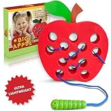 Playahoy Apple Lacing Plastic Threading Toy Fun Learning Game for Kids l Builds Basic Life Skills l Great Airplane Car and House Toy
