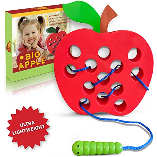 Playahoy Apple Lacing Plastic Threading Toy Fun Learning Game for Kids l Builds Basic Life Skills l Great Airplane Car and House Toy