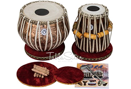 Maharaja Musicals Tabla, Concert Quality, 4 Kilograms Copper Bayan - Ganesha Design, Sheesham Dayan with Padded Bag, Book, Hammer, Cushions, Cover, Tabla Drum Set (PDI-CJD)