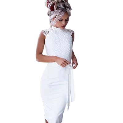Womens Dresses Womens Slim Summer Lace Stitching Sleeveless Princess Long Dress with Belt